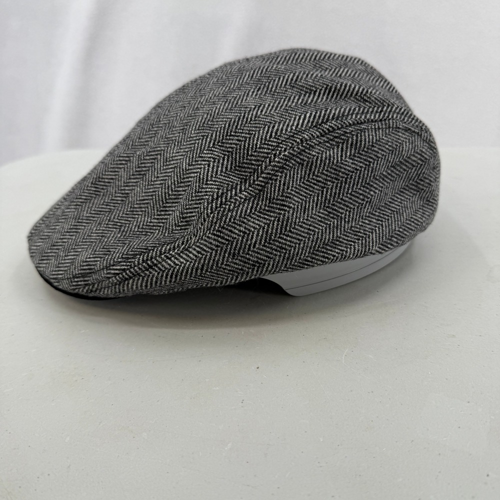 Stetson Flat Cap Mens XL Grey Herringbone Wool Blend Ivy Newsboy Hat Cabbie